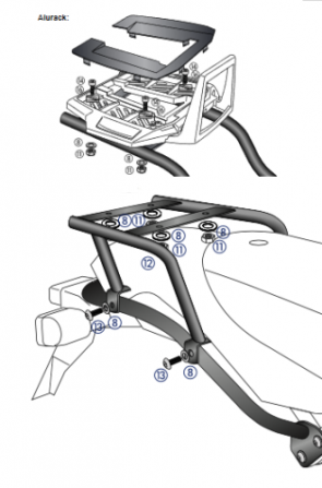Alurack topcasecarrier – black for BMW HP2 / Megamoto / Enduro
