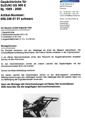 Tube Topcasecarrier – black for Suzuki GS 500 E 1989-2000